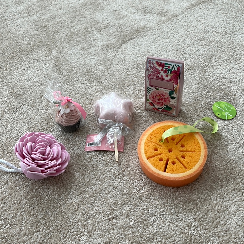 Bundle of bath soaps and scrubbers
